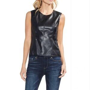 Vince Camuto Black Faux Leather Sleeveless Shell tank shirt size large